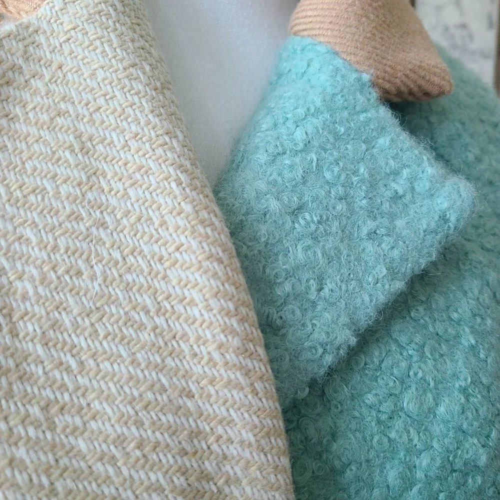 English Factory Turquoise and Tan Full Length Coat - Picture 4 of 16